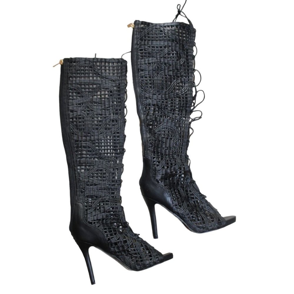 IFL Womens Faux Leather Cutout OTK High Heel BOOTS / SHOES Lace-Up & Zip Sz 7M